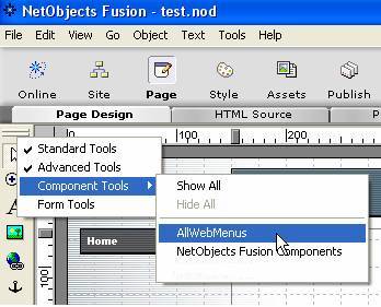 Screenshot of AllWebMenus NetObjects Fusion component 1.0