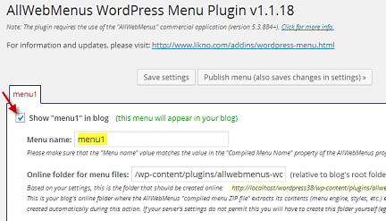 AllWebMenus WordPress menu name