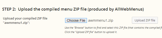 AllWebMenus WordPress upload menu zip file