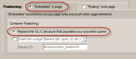 accordion embedded in page