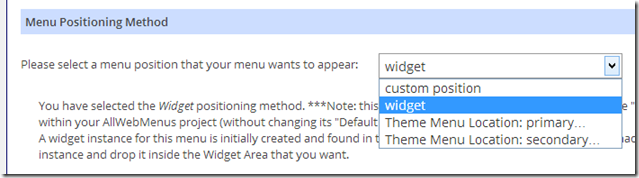AllWebMenus WordPress menu positioning methods