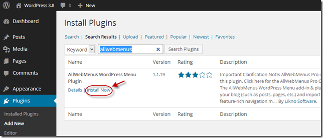 Install AllWebMenus WordPress plugin