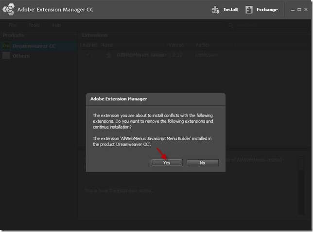 AllWebMenus DW Extension installation through Adobe Extension Manager