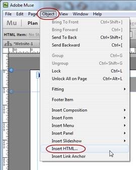 Adobe Muse insert HTML object
