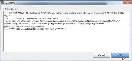 paste linking code to Adobe Muse