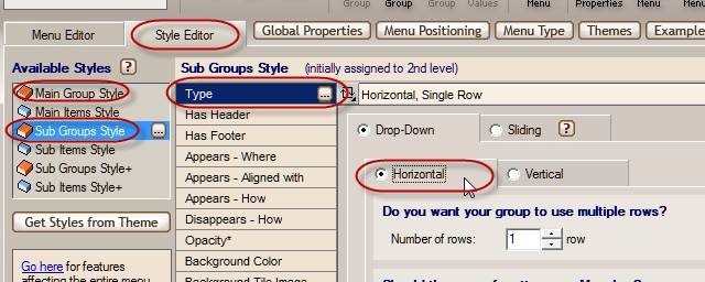 horizontal menu and submenu type