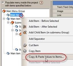 copy paste menu values to items