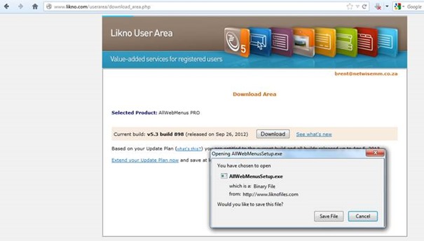 user area download dialog box