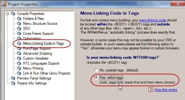 linking code within tags