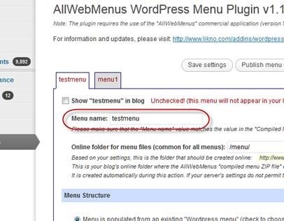 wordpress menu name