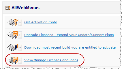 view manage licenses allwebmenus