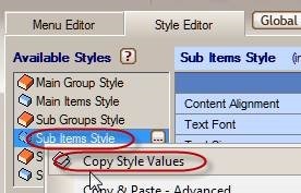 copy menu style values