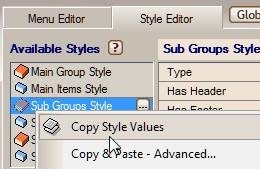 sub group copy style values