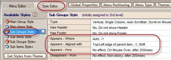 sub group style appears settings