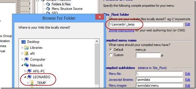 network path as site root folder