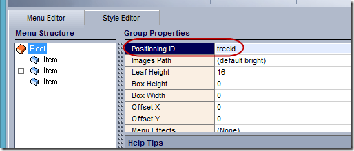 drop down menu tree positioning element