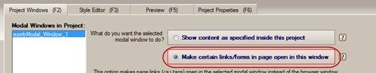 make certain links/forms in page open the modal window
