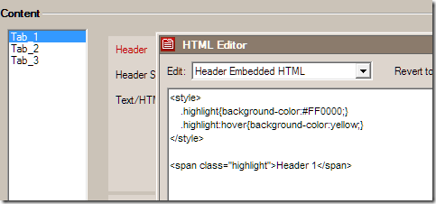 style tag in tab header
