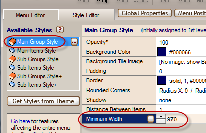 main menu minimum width