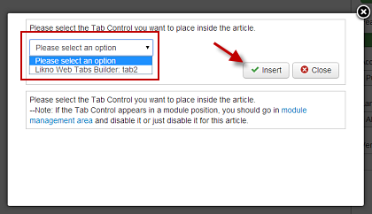 Joomla Tabs insert tab control to article