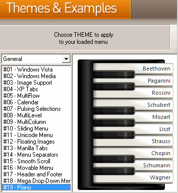 Music javascript menu