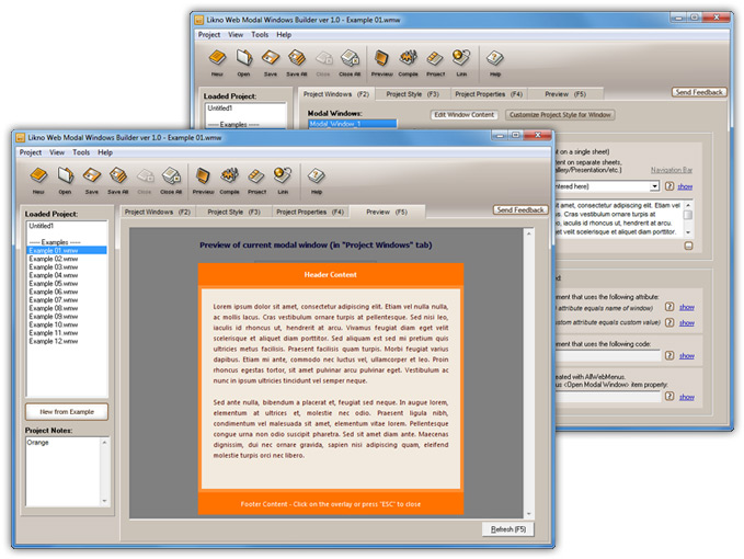 Likno Web Modal Windows Builder screen shot