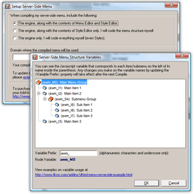 AllWebMenus Server-Side Menus API Add-in screen shot